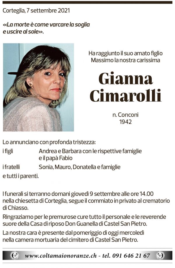 Annuncio funebre Gianna Cimarolli