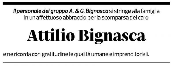 Annuncio funebre Attilio Bignasca
