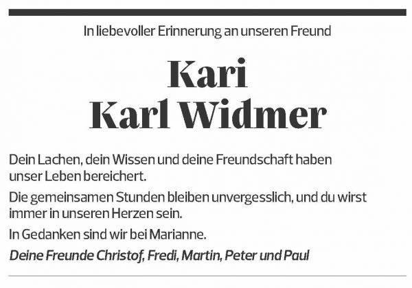 Annuncio funebre Kari Karl Widmer