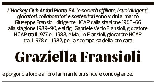 Annuncio funebre Graziella Fransioli