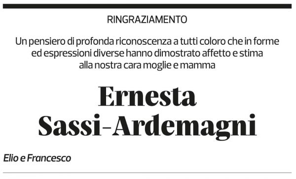 Annuncio funebre Ernesta Sassi-ardemagni