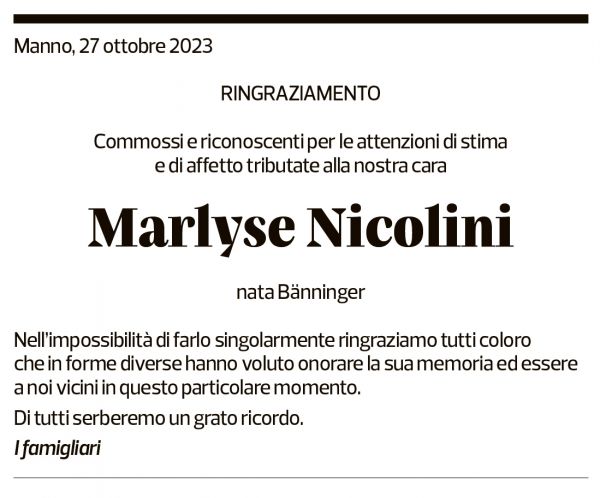 Annuncio funebre Marlyse Nicolini