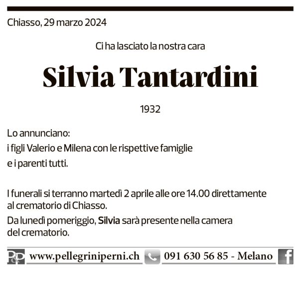 Annuncio funebre Silvia Tantardini