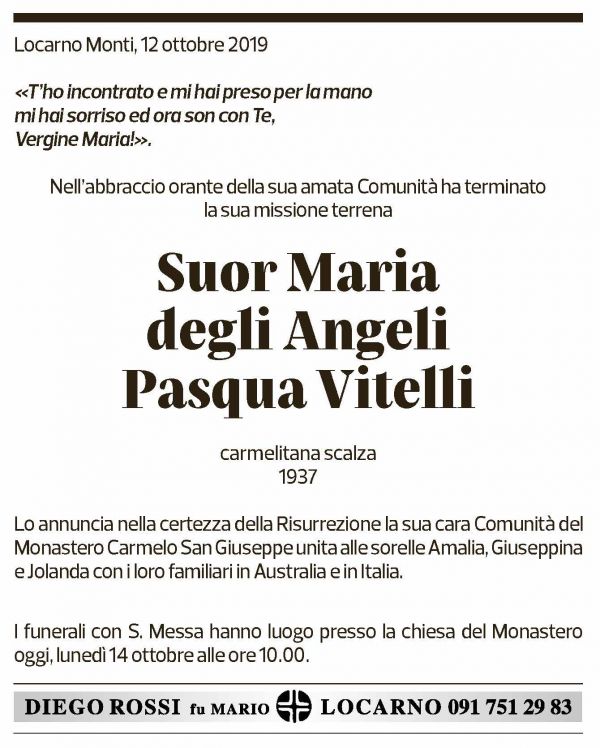 Annuncio funebre Pasqua Vitielli