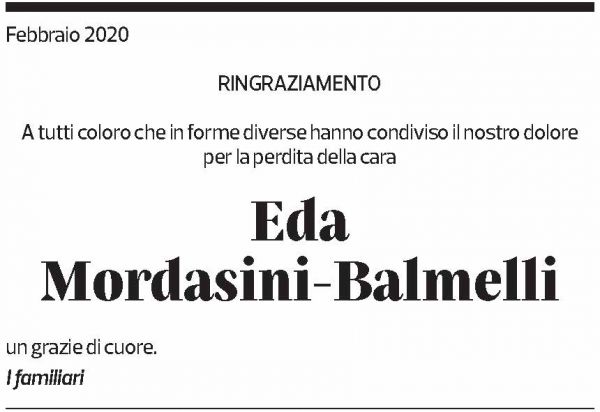 Annuncio funebre Eda Mordasini-balmelli