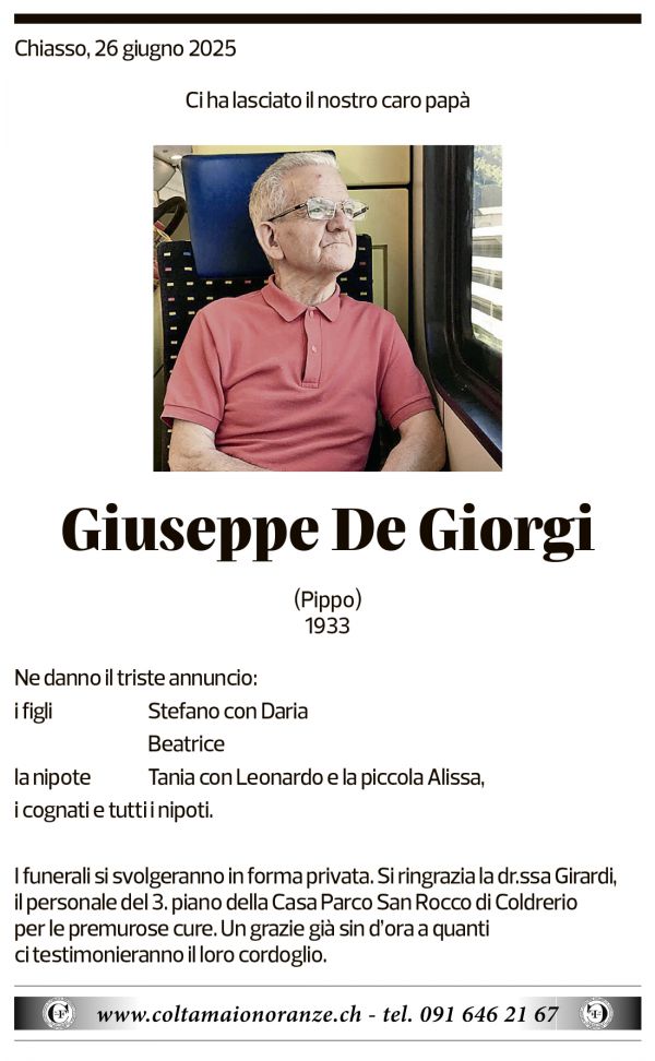 Annuncio funebre Giuseppe De Giorgi