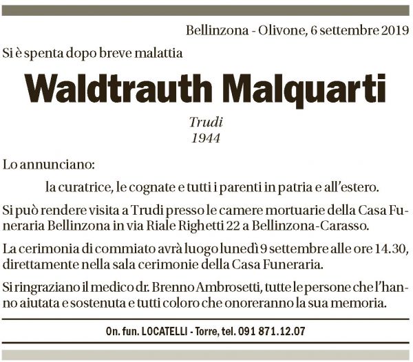 Annuncio funebre Waldtrauth Malquarti