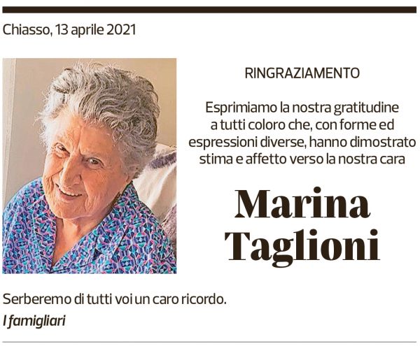 Annuncio funebre Marina Taglioni