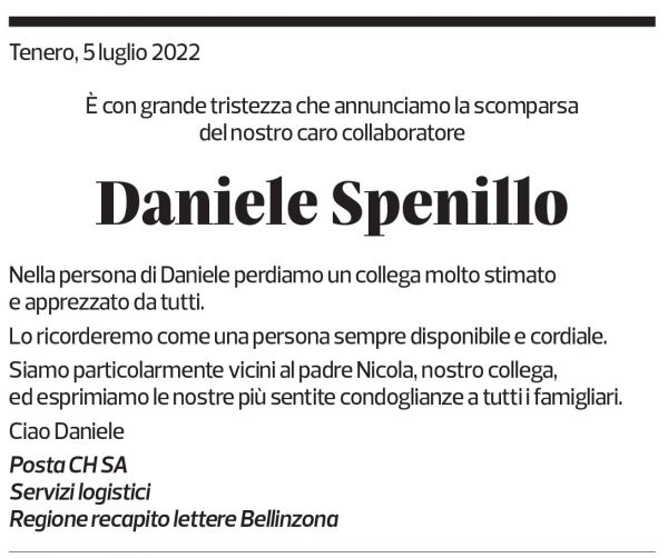 Annuncio funebre Daniele Spenillo