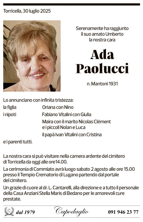 Annuncio funebre Ada Paolucci
