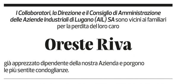 Annuncio funebre Oreste Riva