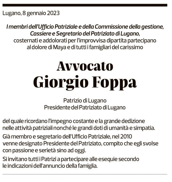 Annuncio funebre Giorgio Foppa