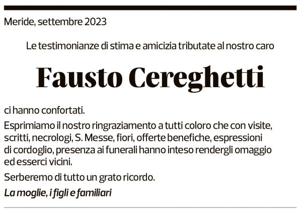 Annuncio funebre Fausto Cereghetti