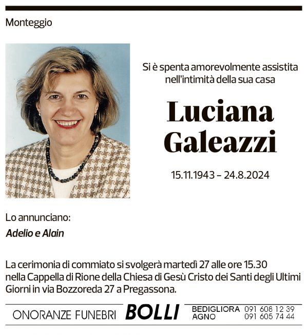 Annuncio funebre Luciana Galeazzi