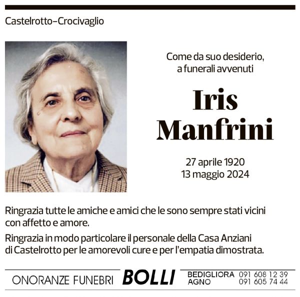 Annuncio funebre Iris Manfrini