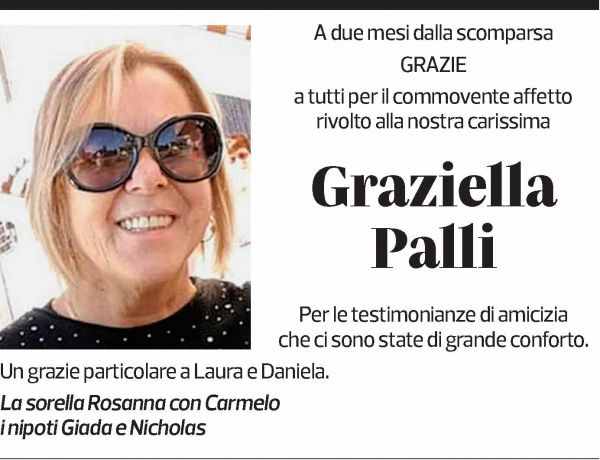 Annuncio funebre Graziella Palli
