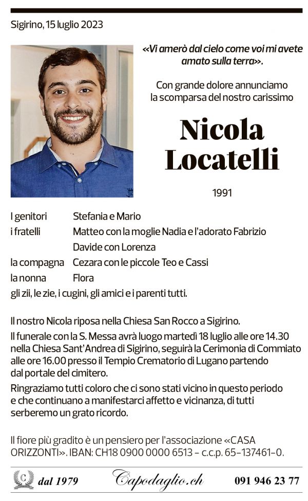 Annuncio funebre Nicola Locatelli