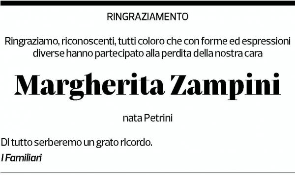 Annuncio funebre Margherita Zampini