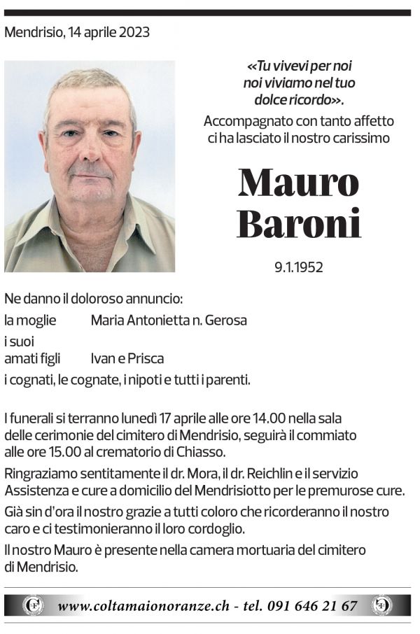 Annuncio funebre Mauro Baroni