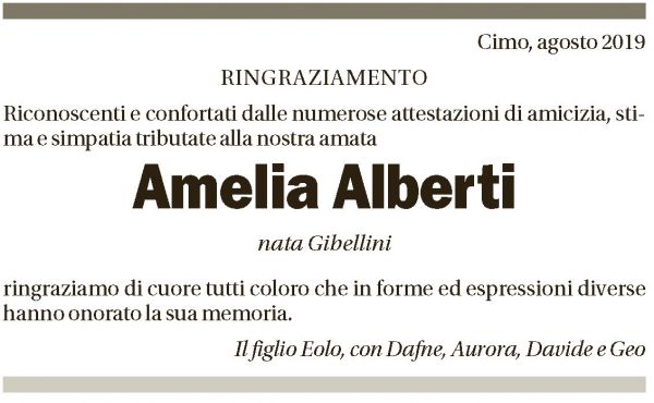 Annuncio funebre Amelia Alberti
