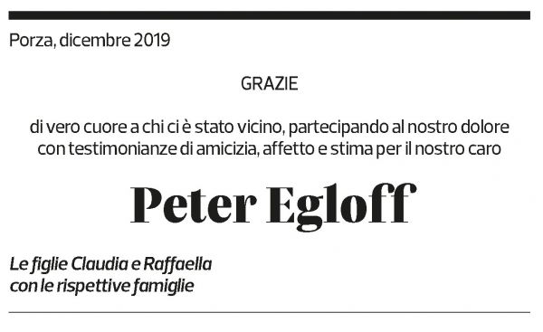 Annuncio funebre Peter Egloff