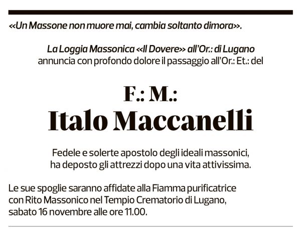 Annuncio funebre Italo Maccanelli