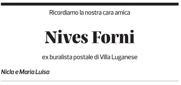 Annuncio funebre Nives Forni