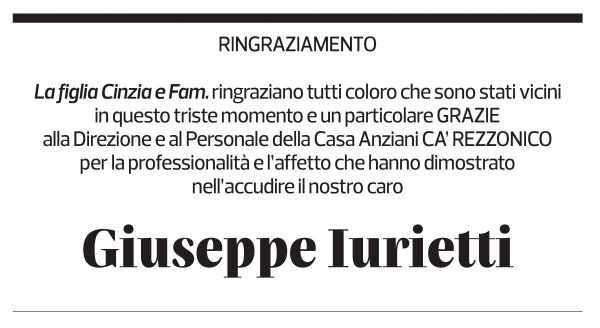 Annuncio funebre Giuseppe Iurietti