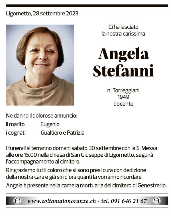 Annuncio funebre Angela Stefanni