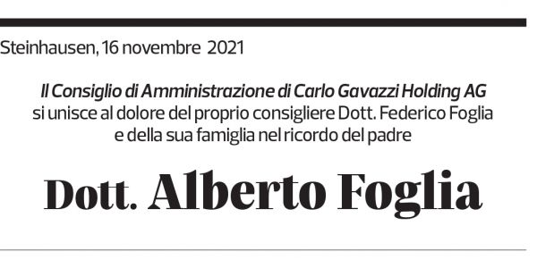 Annuncio funebre Alberto Foglia