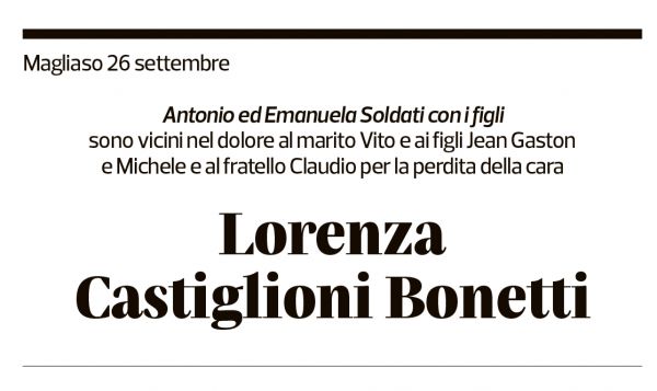 Annuncio funebre Lorenza Castiglioni Bonetti