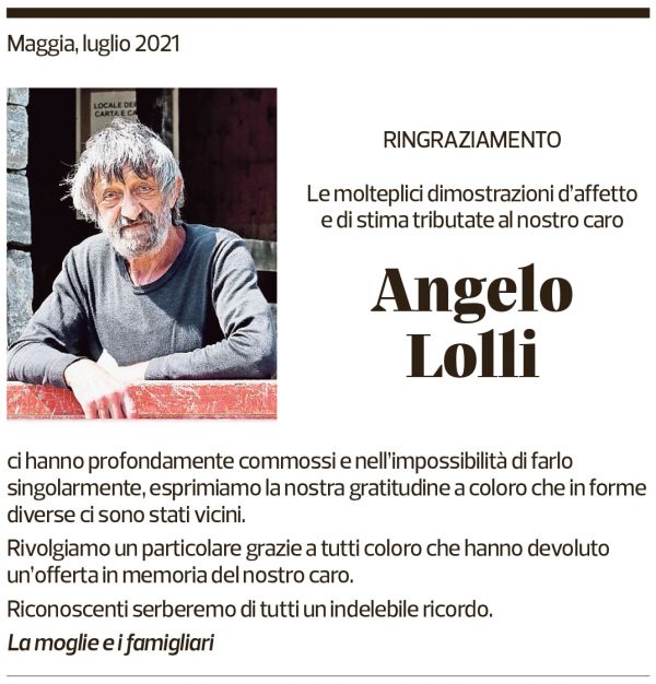 Annuncio funebre Angelo Lolli