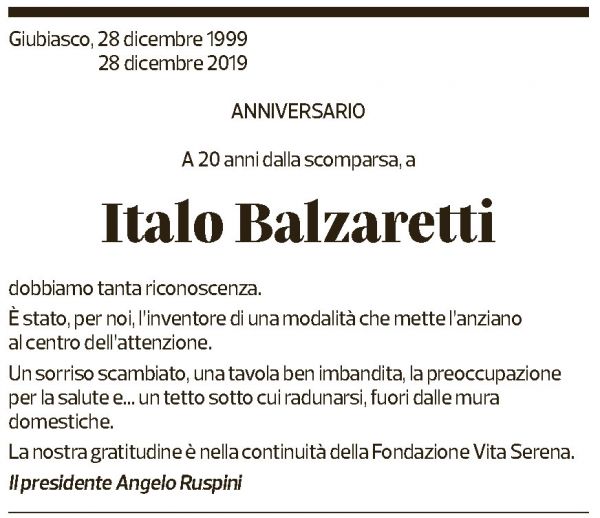 Annuncio funebre Italo Balzaretti