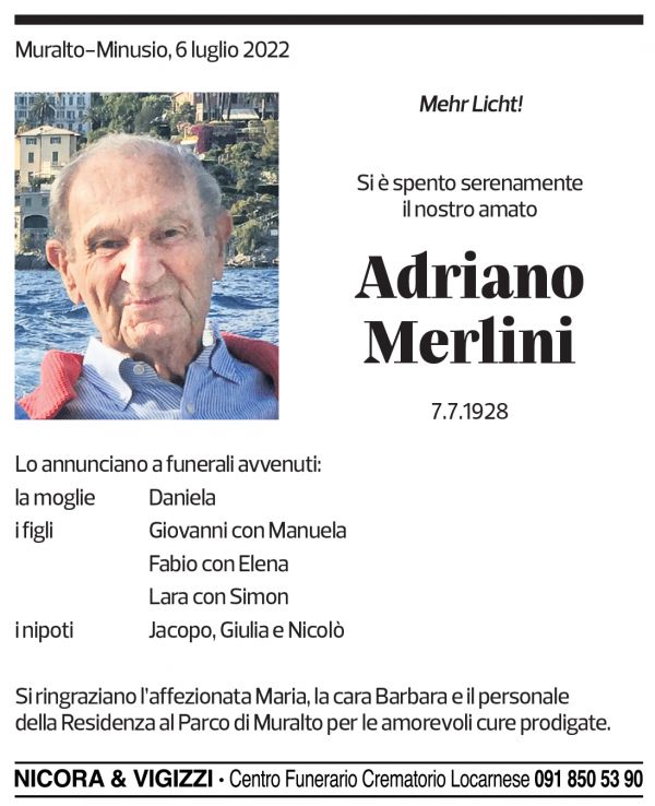 Annuncio funebre Adriano Merlini