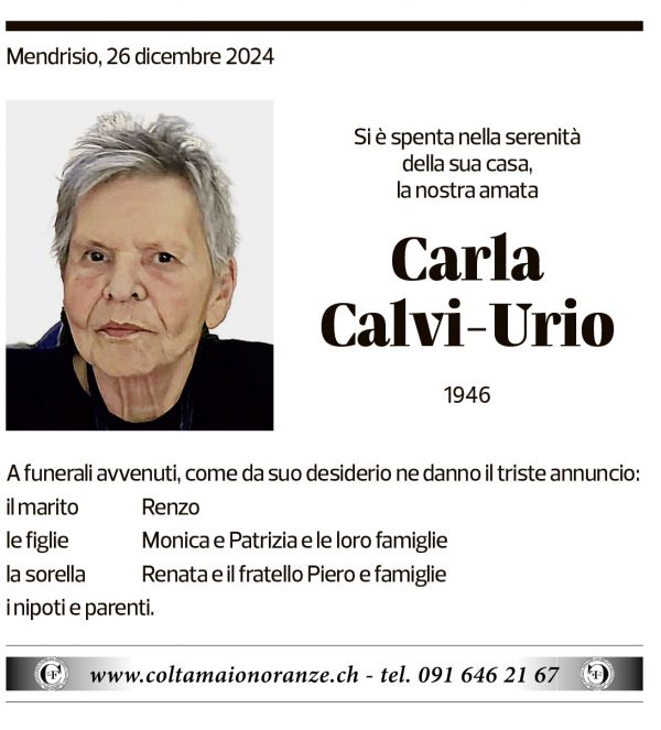 Annuncio funebre Carla Calvi-urio