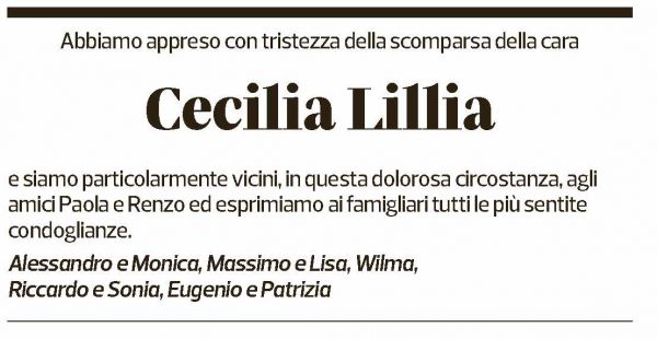 Annuncio funebre Cecilia Lillia Carpani