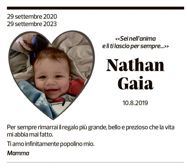 Annuncio funebre Nathan Gaia