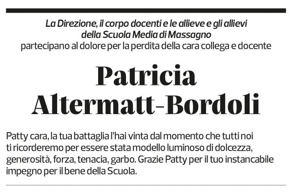 Annuncio funebre Patricia Nicole Altermatt Bordoli
