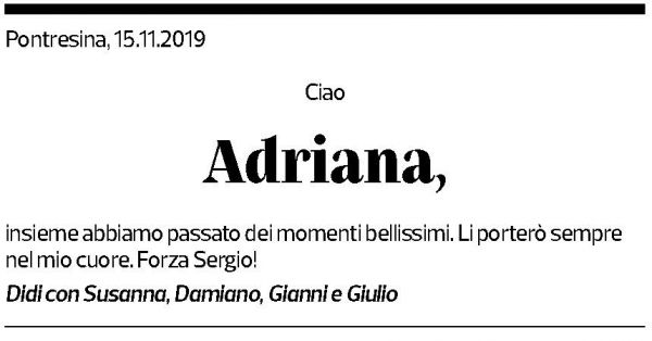 Annuncio funebre Adriana Fumagalli