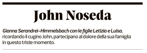 Annuncio funebre John Noseda