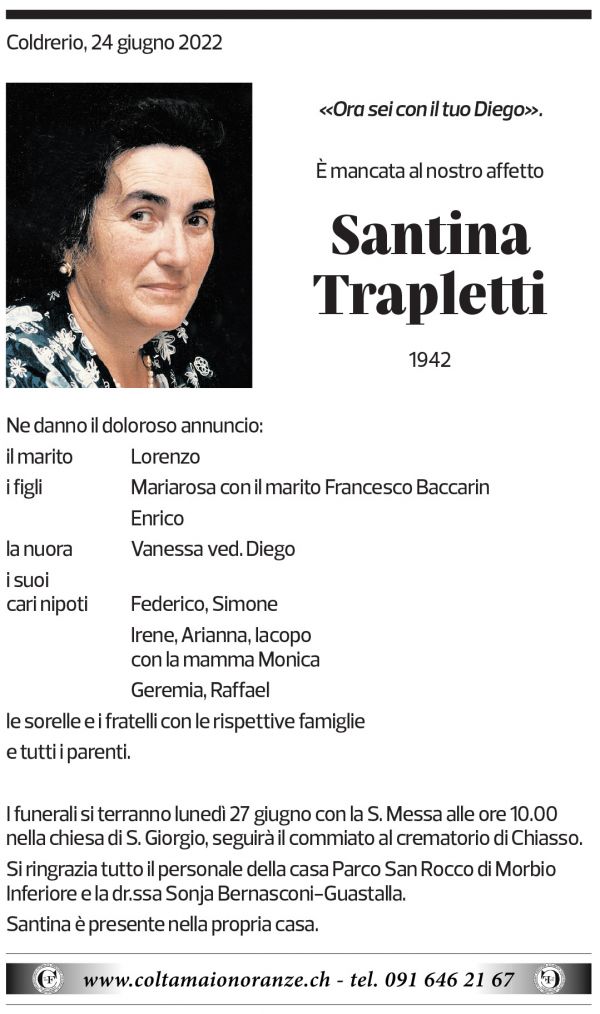 Annuncio funebre Santina Trapletti