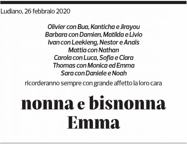 Annuncio funebre Emma Beretta