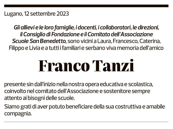 Annuncio funebre Franco Tanzi