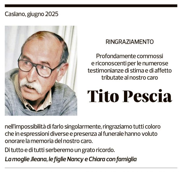 Annuncio funebre Tito Pescia