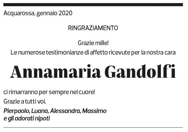 Annuncio funebre Annamaria Gandolfi