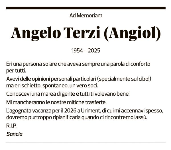 Annuncio funebre Angelo Terzi