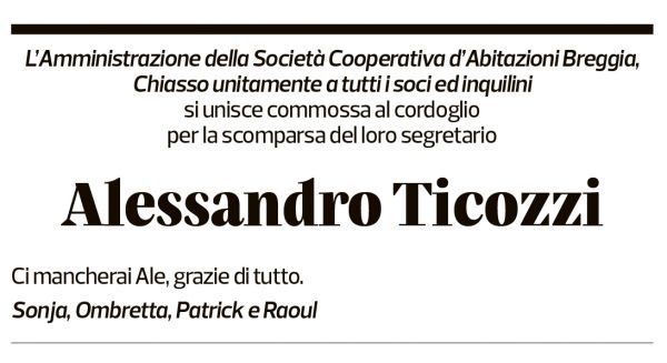 Annuncio funebre Alessandro Ticozzi