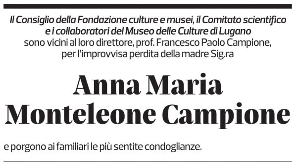 Annuncio funebre Anna Maria Monteleone Campione