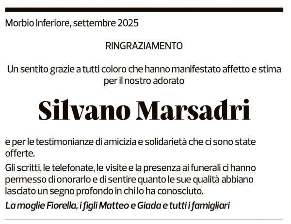 Annuncio funebre Silvano Marsadri