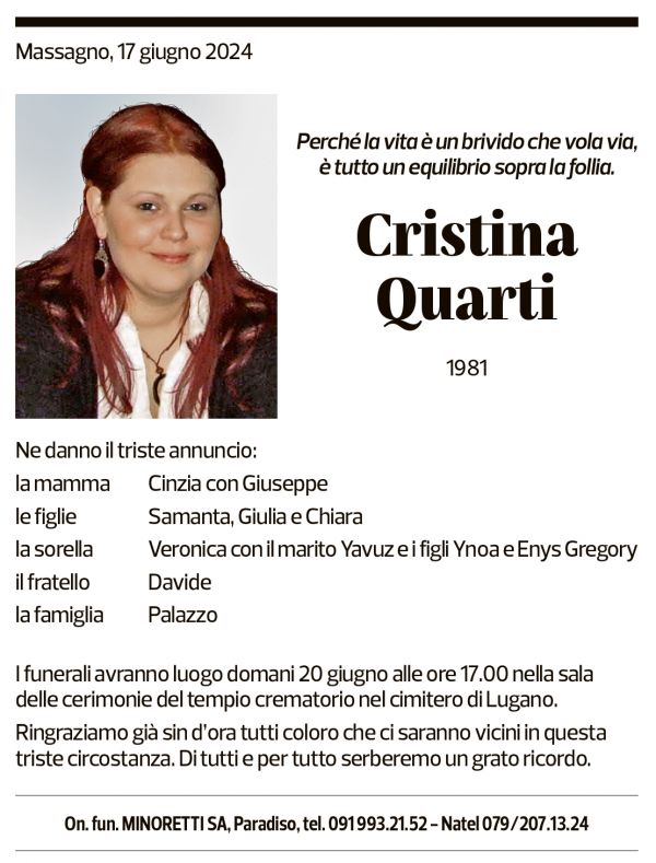 Annuncio funebre Cristina Quarti